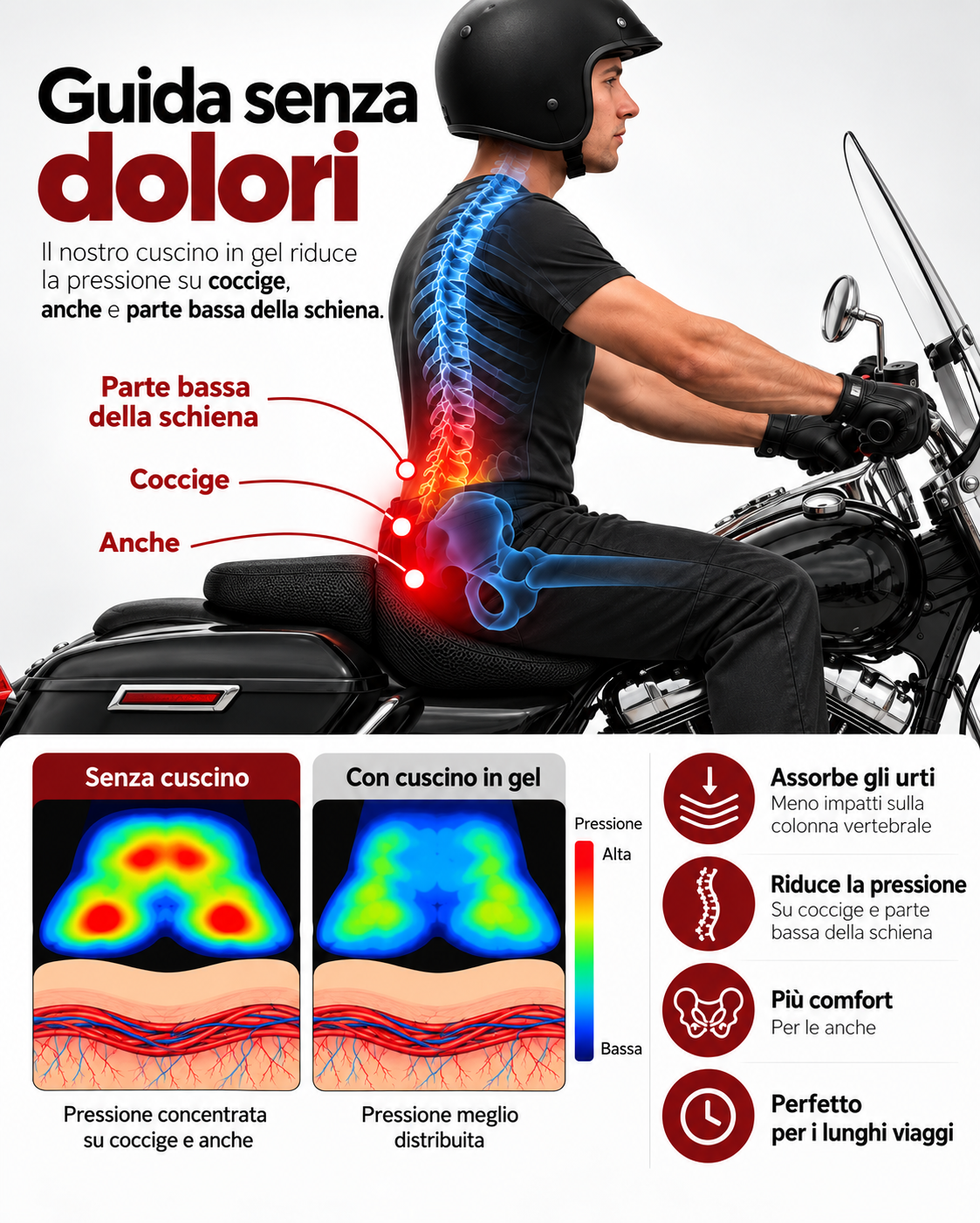 Comfort e pressione durante la guida in moto