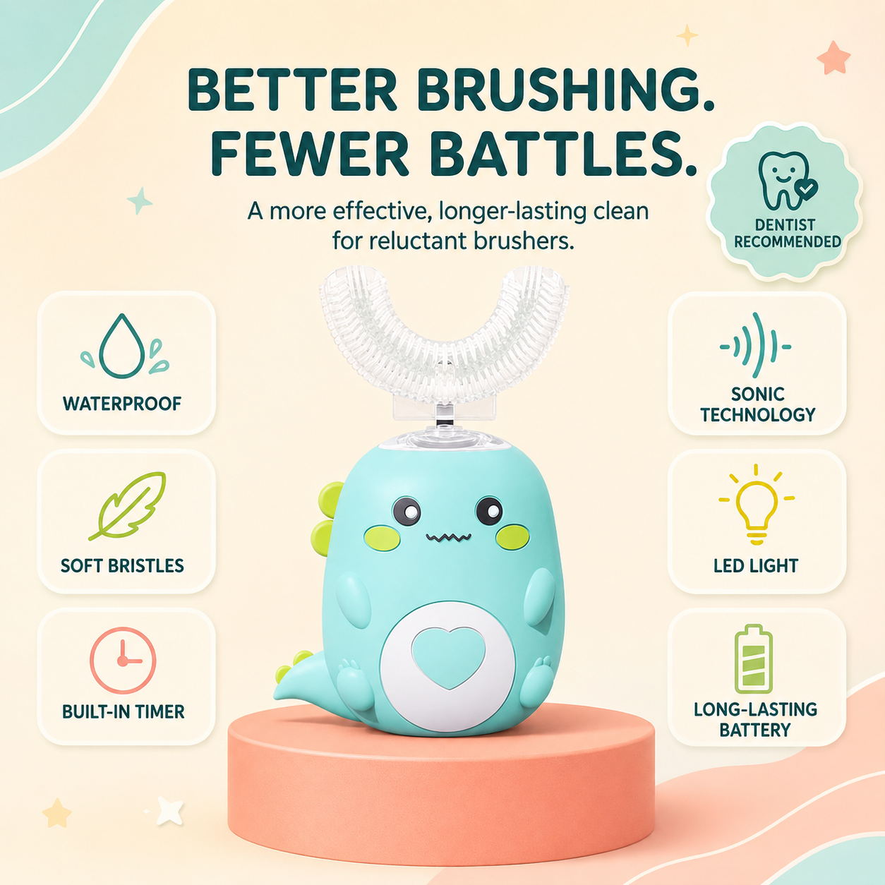 DinoKid toothbrush key features grid